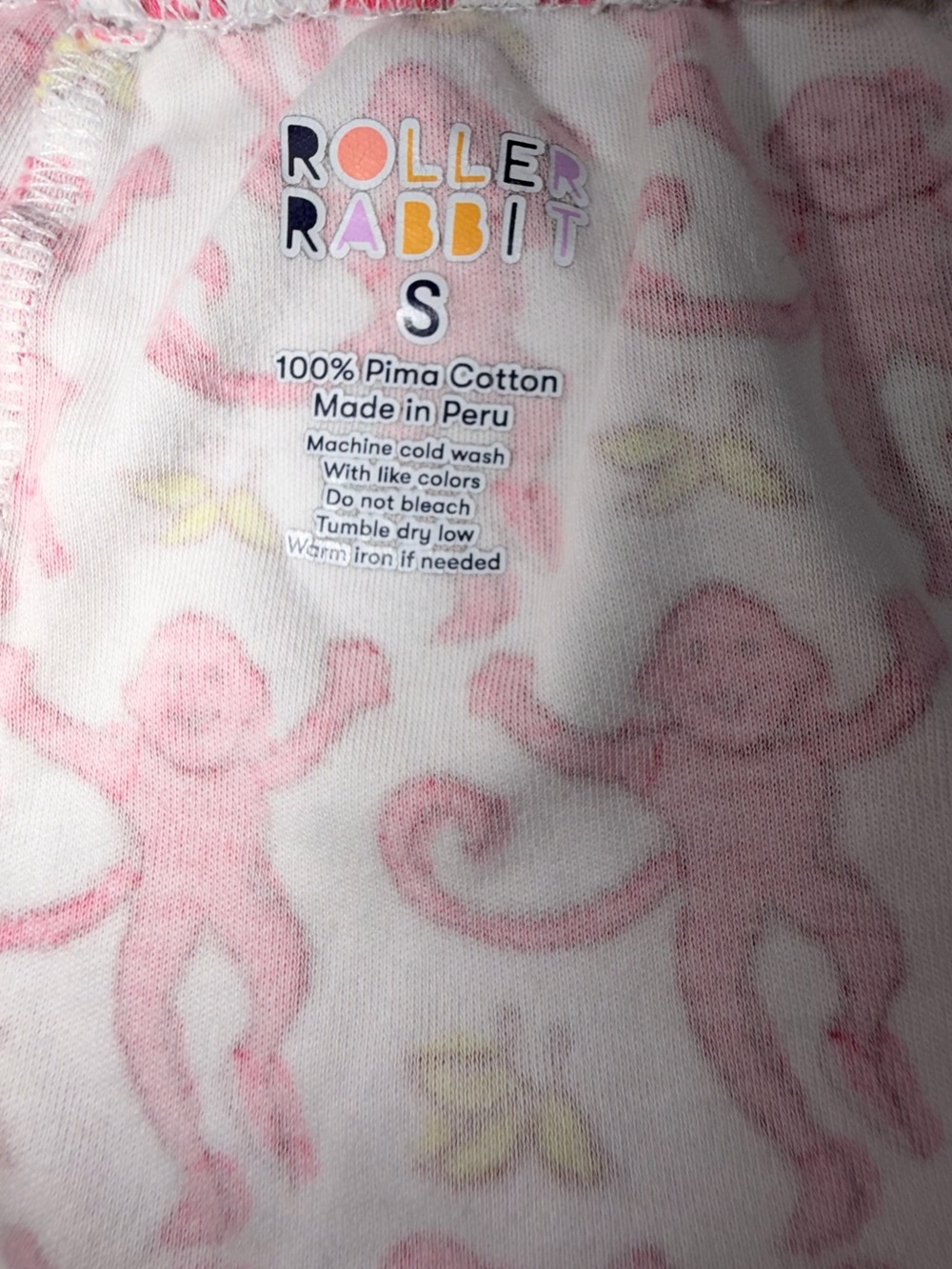 Roller Rabbit Monkey Print Pajama Set Size Small Pink White Short Sleeve Shorts - Picture 9 of 9